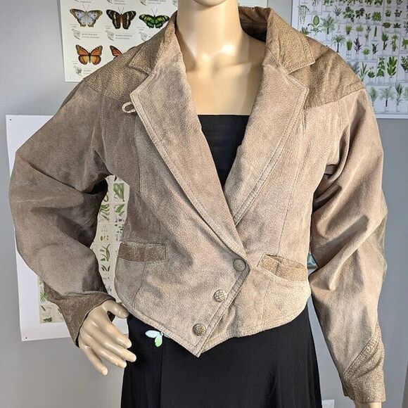 Vintage 80s Berman's Leather Jacket Cropped Vest Front Brown Moto Suede Size S - Picture 1 of 15
